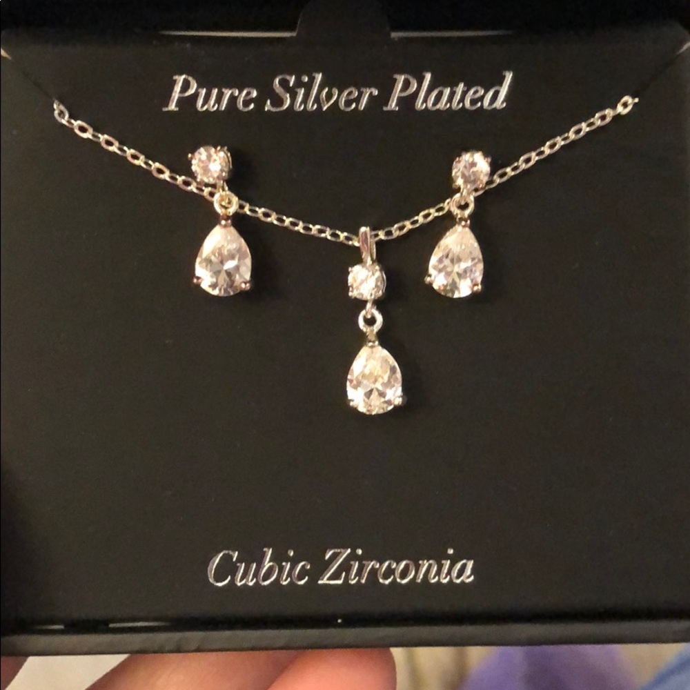 Nib crystal earring necklace set teardrop